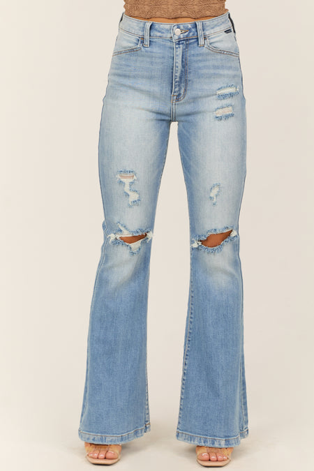 Cello Light Wash Flare Leg High Rise Jeans