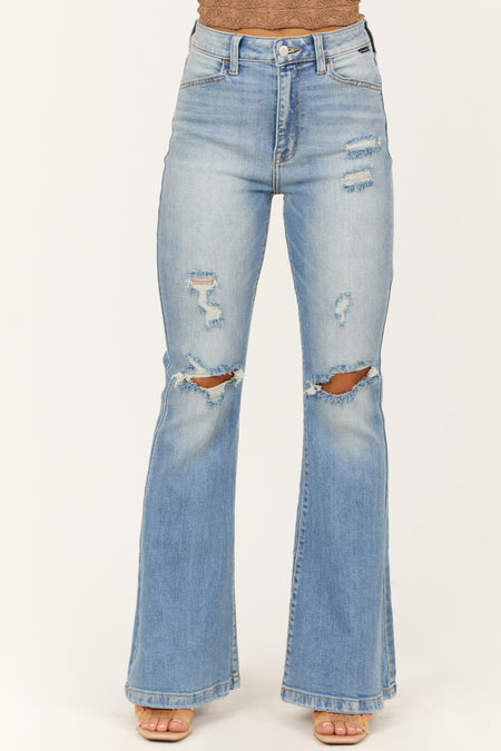 Cello Light Wash Flare Leg High Rise Jeans