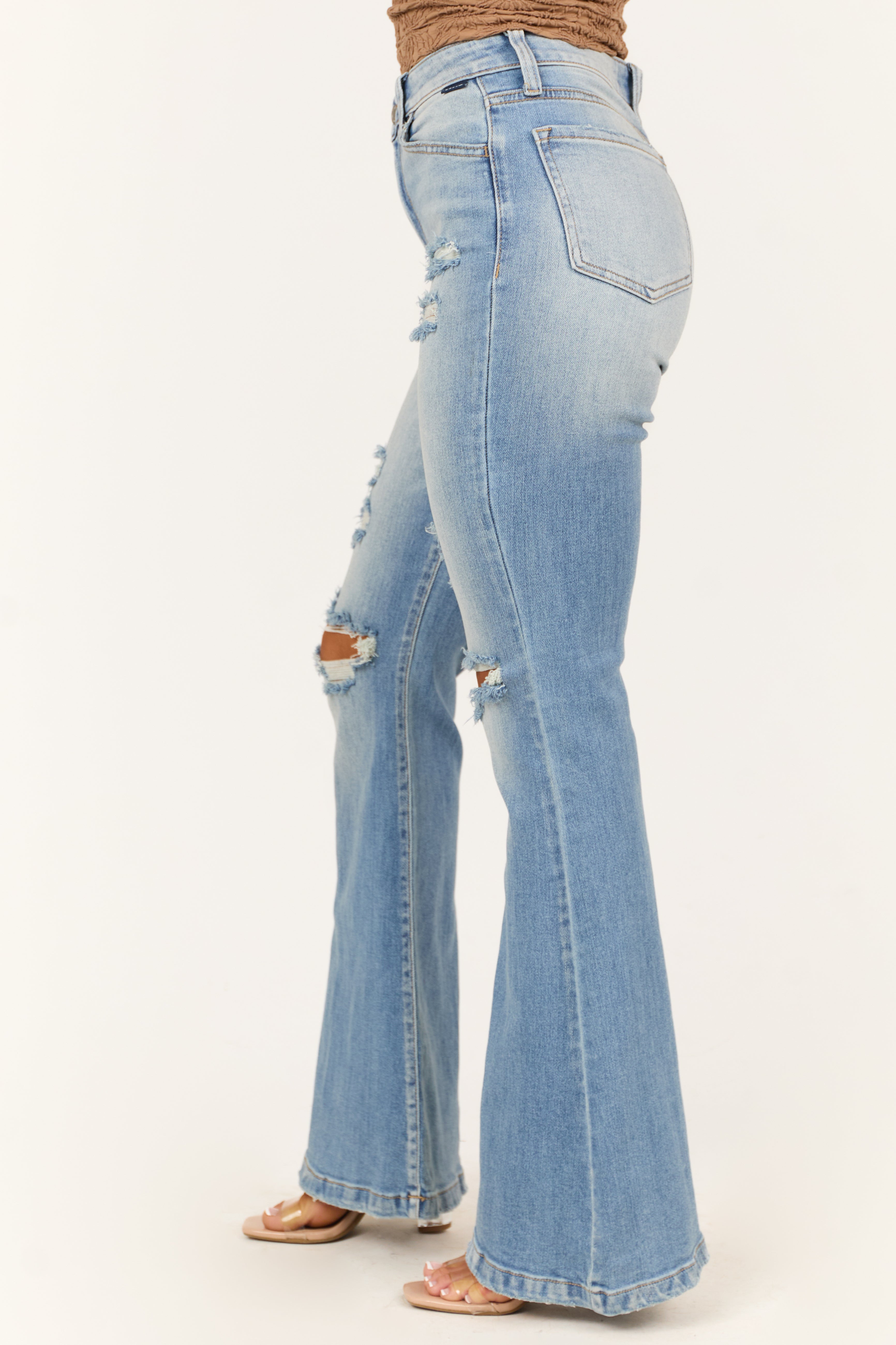 Cello Light Wash Flare Leg High Rise Jeans