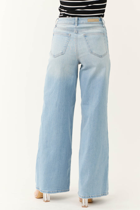 Cello Light Wash High Rise Zipper Fly Wide Leg Jeans