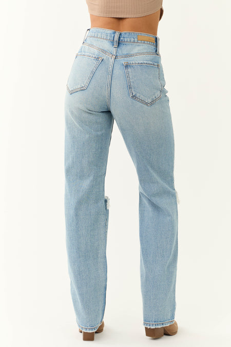 Cello Light Wash High Waisted Distressed Dad Jeans