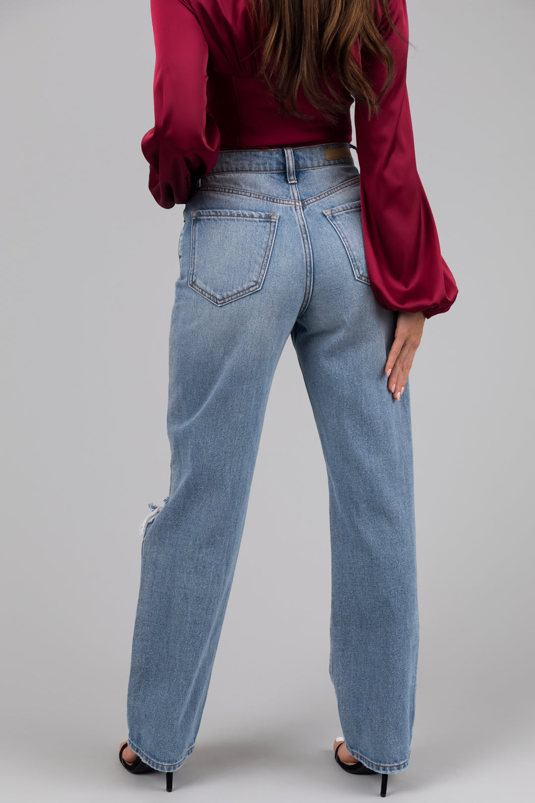 Cello Light Wash High Waisted Distressed Dad Jeans