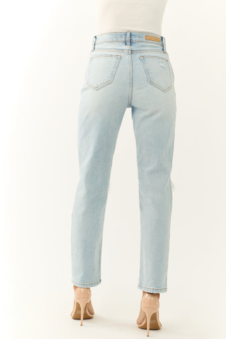 Cello Light Wash Torn Knee Straight Jeans