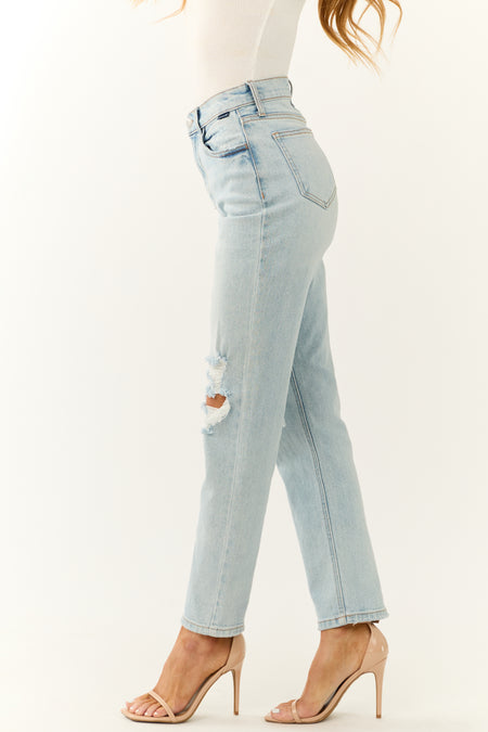 Cello Light Wash Torn Knee Straight Jeans