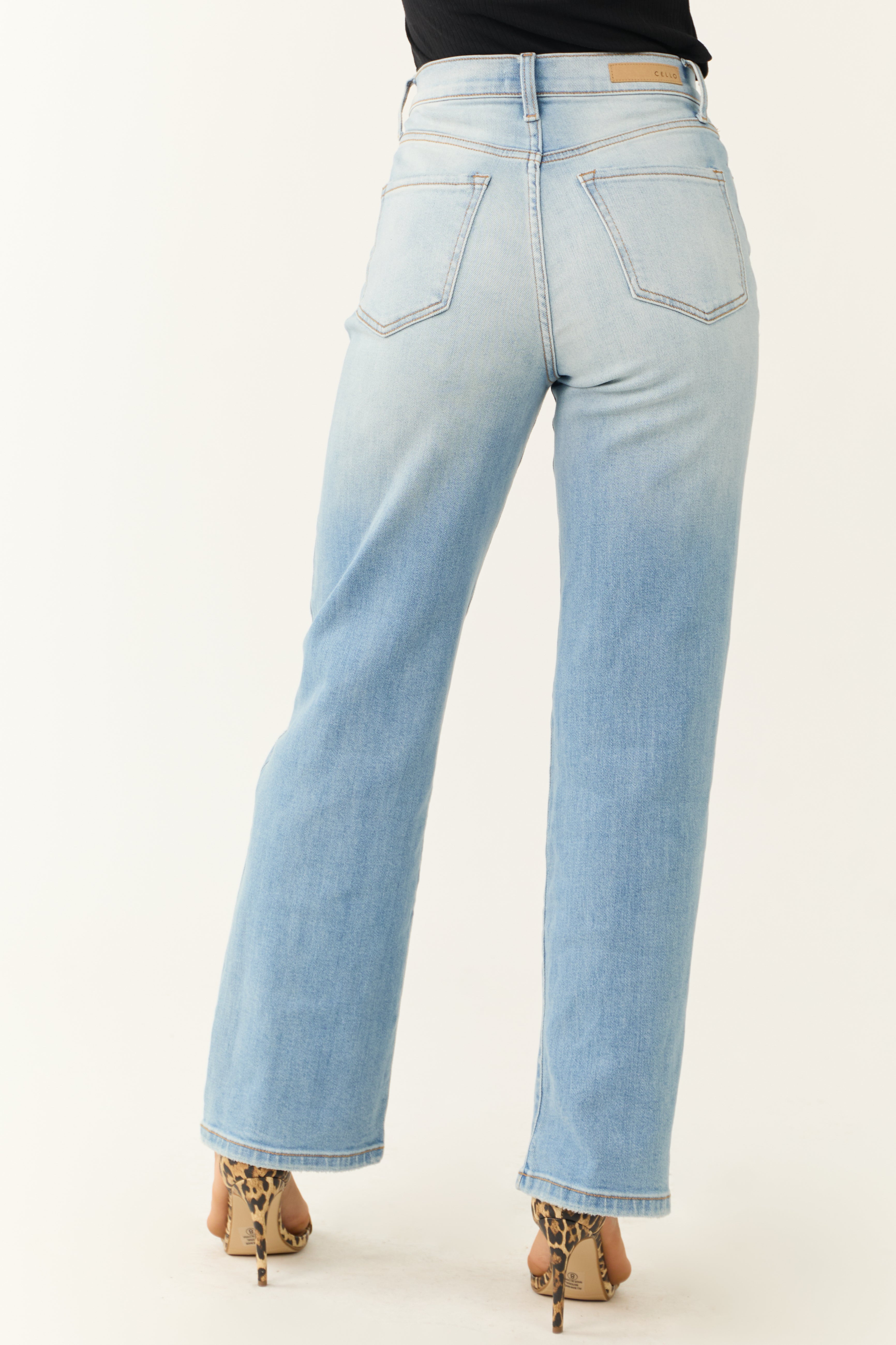 Cello Light Wash Wide Leg Distressed Jeans