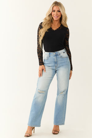 Cello Light Wash Wide Leg Distressed Jeans