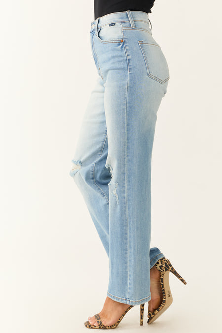 Cello Light Wash Wide Leg Distressed Jeans