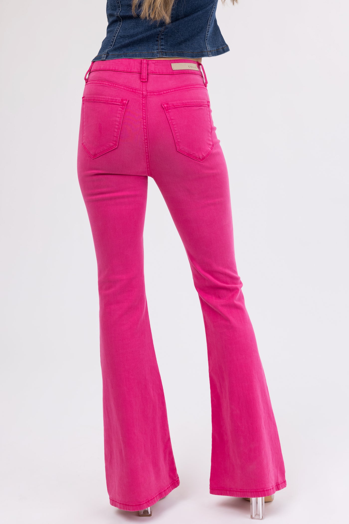 Cello Magenta High Rise Flare Leg Jeans