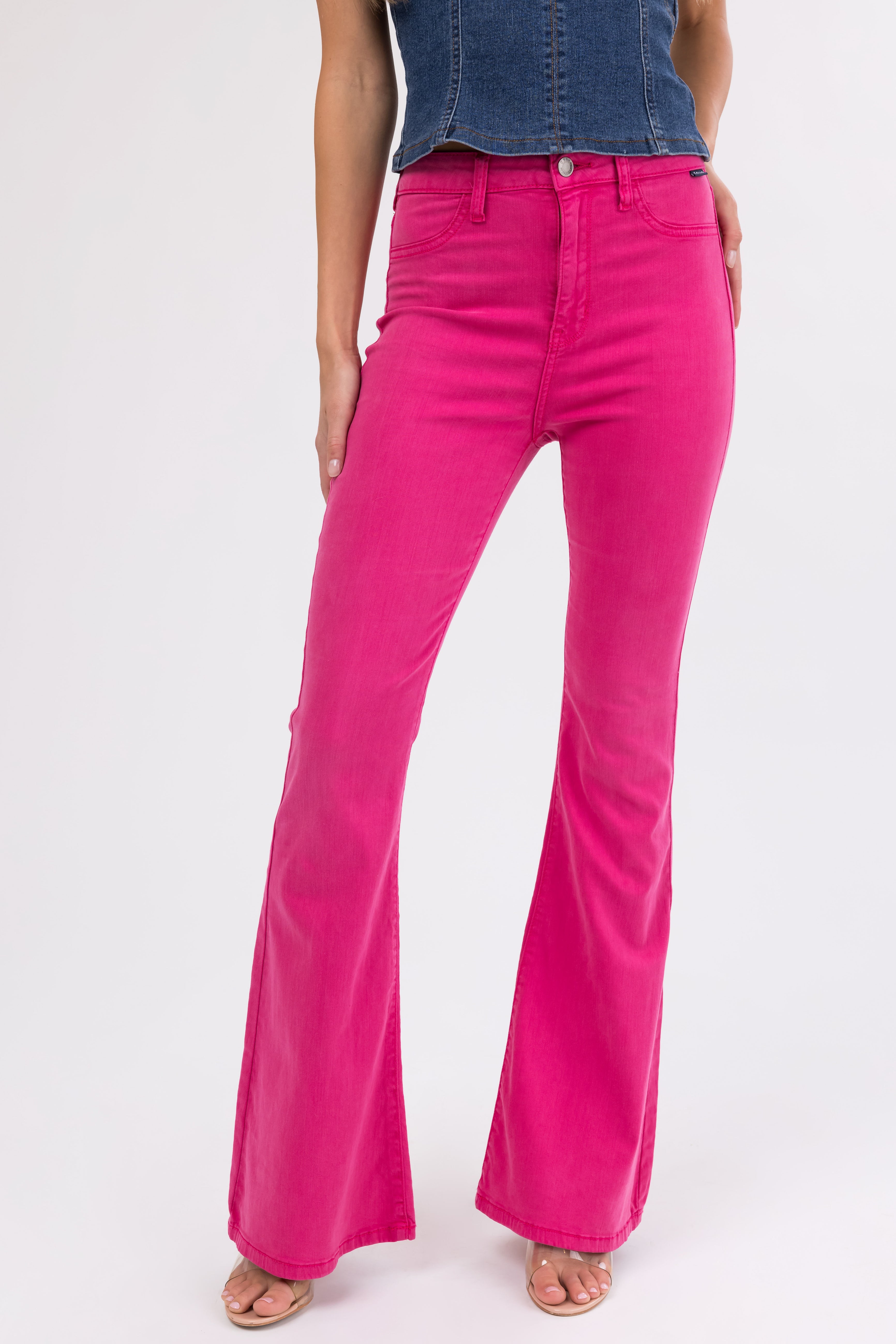 Cello Magenta High Rise Flare Leg Jeans | Lime Lush