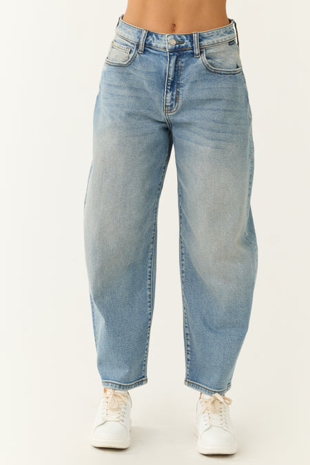 Cello Medium Wash High Rise Barrel Jeans