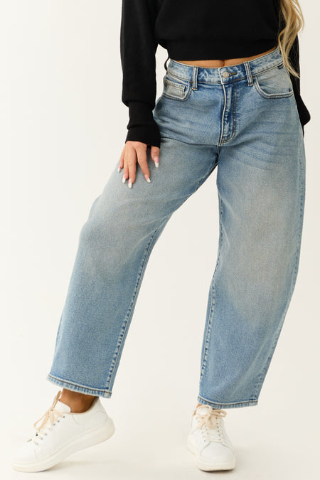 Cello Medium Wash High Rise Barrel Jeans