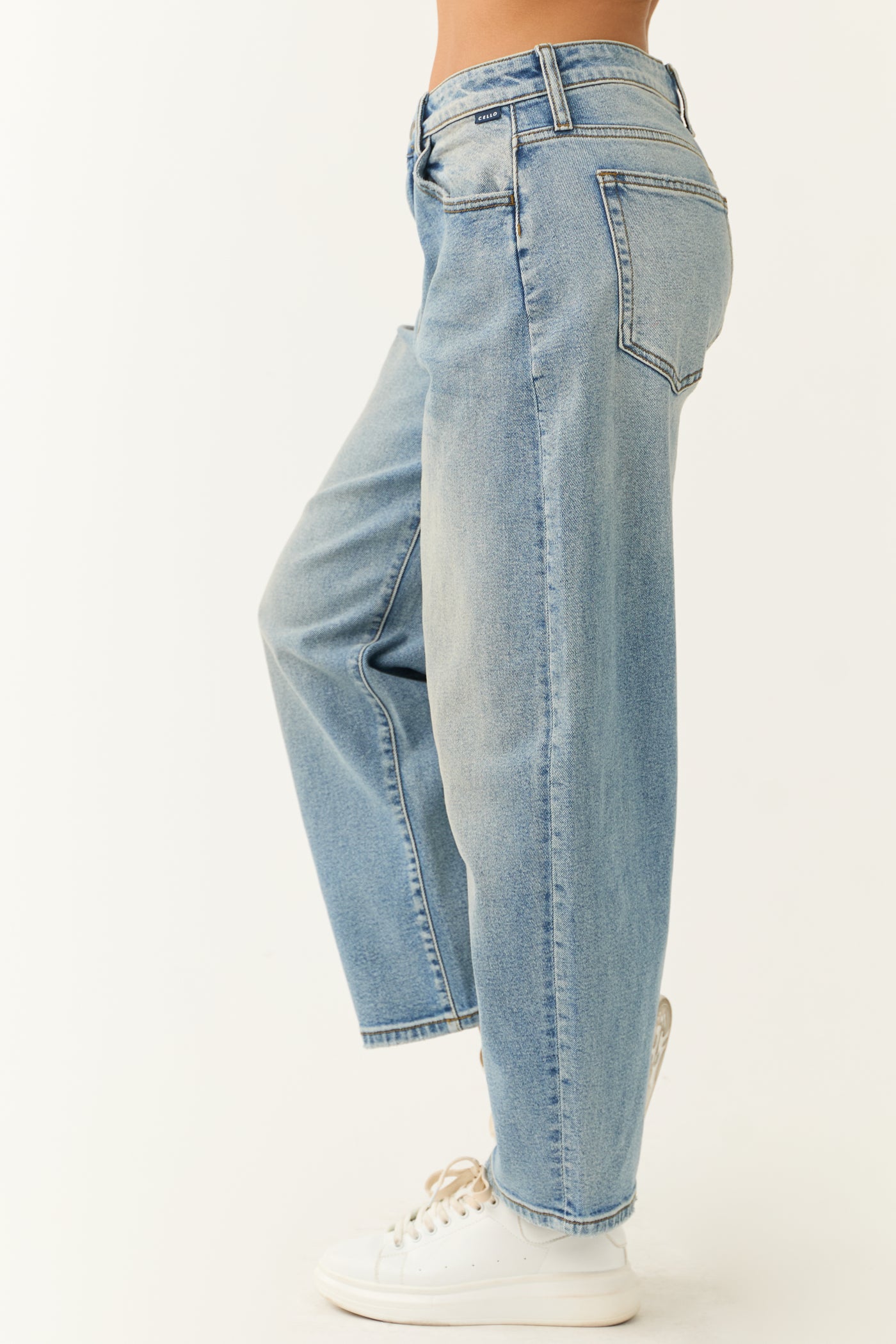 Cello Medium Wash High Rise Barrel Jeans