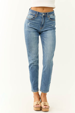 Cello Medium Wash High Rise Straight Leg Jeans