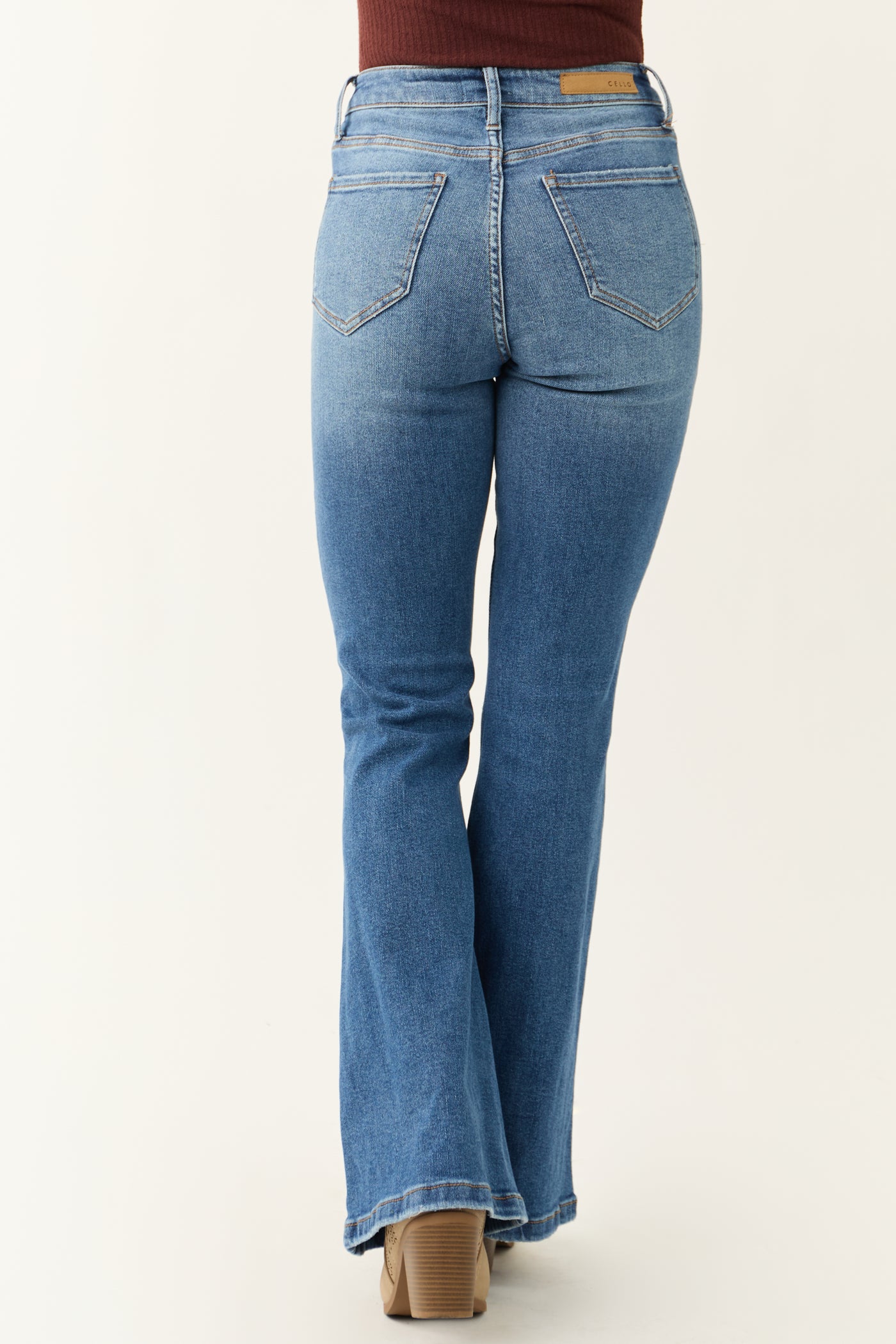 Cello Medium Wash Slant Pocket Flare Jeans