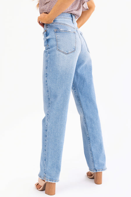 Cello Super High Rise Dad Jeans with Mini Slit