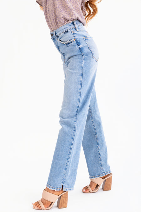 Cello Super High Rise Dad Jeans with Mini Slit