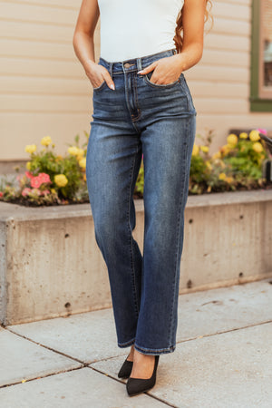 Cello Dark Wash Wide Leg High Rise Jeans