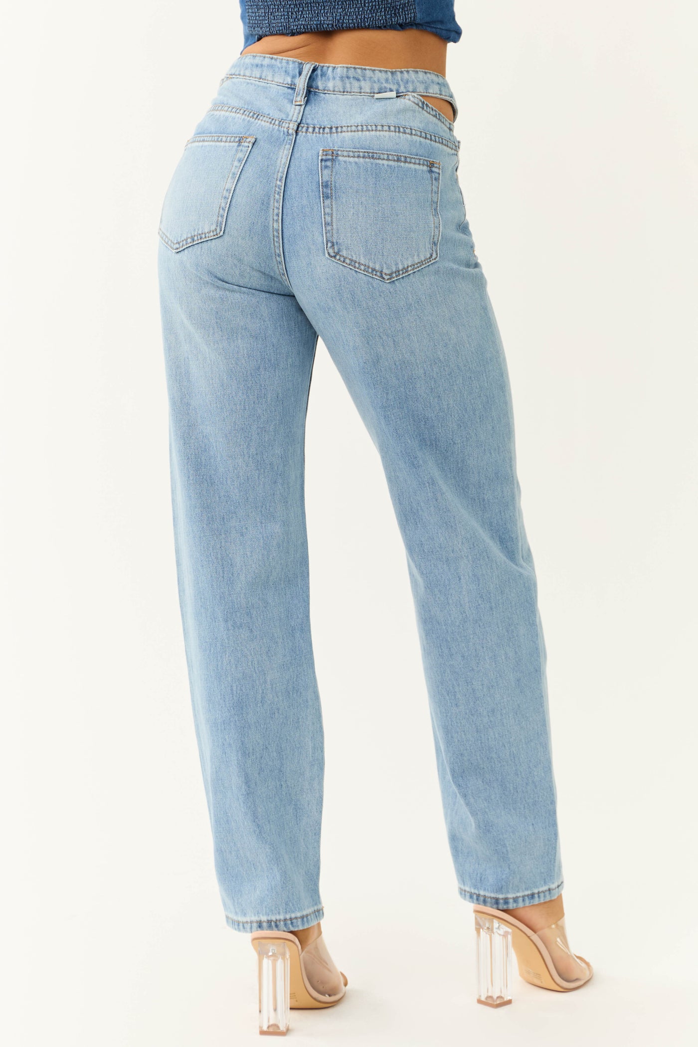 Ceros Light Wash High Rise Cut Out Waist Denim Jeans