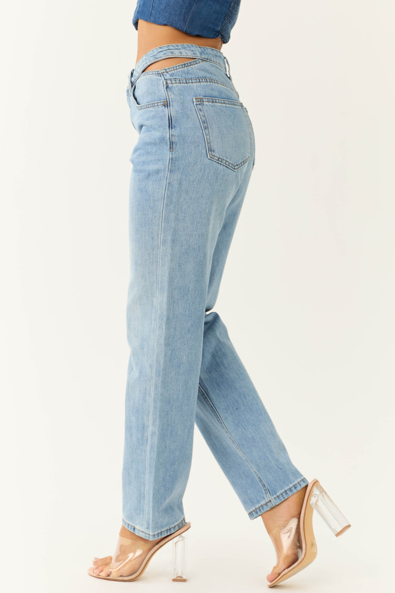 Ceros Light Wash High Rise Cut Out Waist Denim Jeans