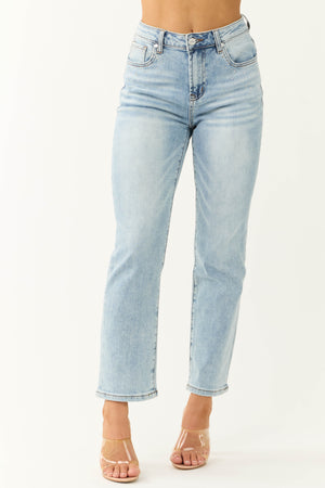 Ceros Light Wash High Rise Rhinestone Detail Ankle Jeans