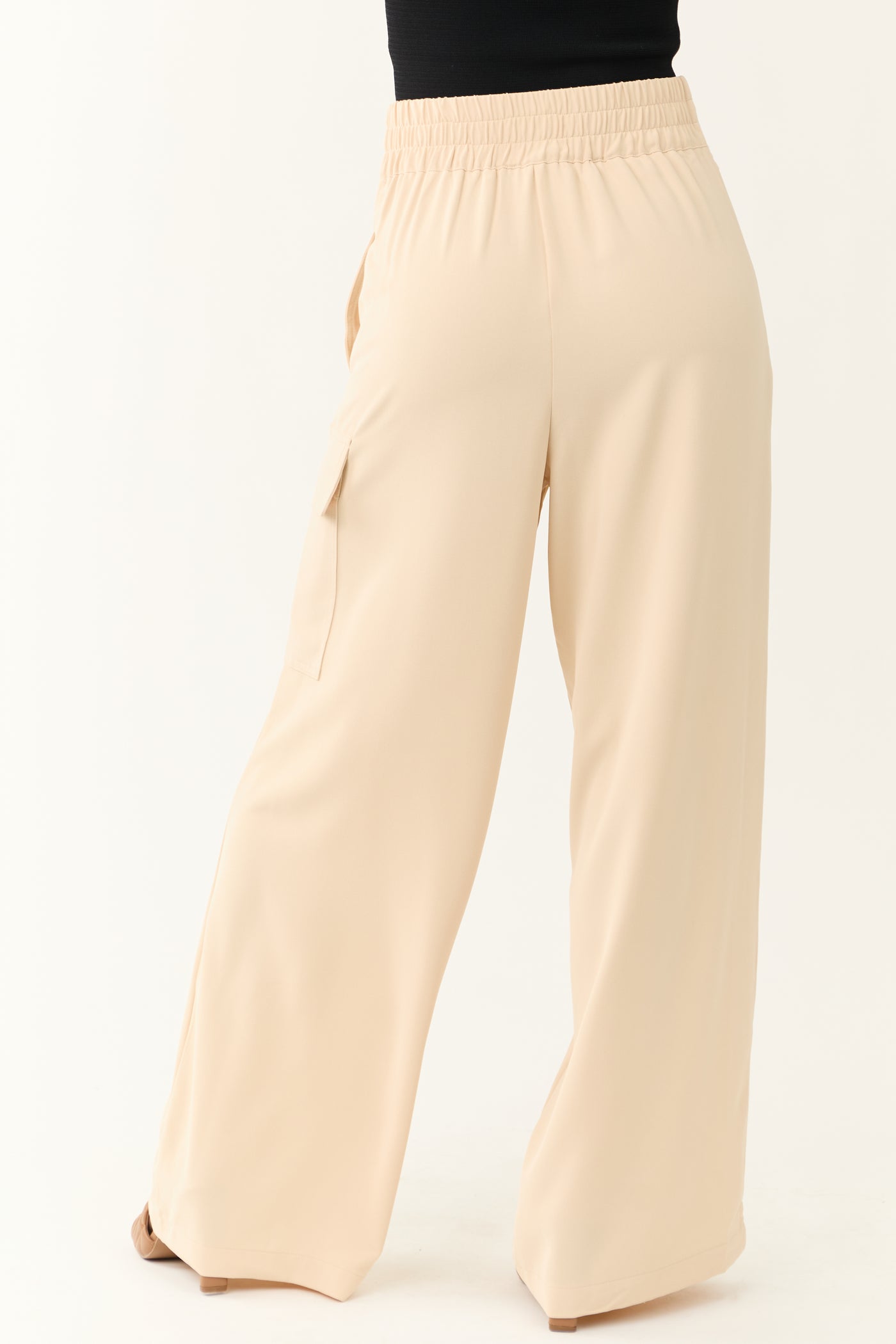 Champagne Belted High Waist Wide Leg Pants