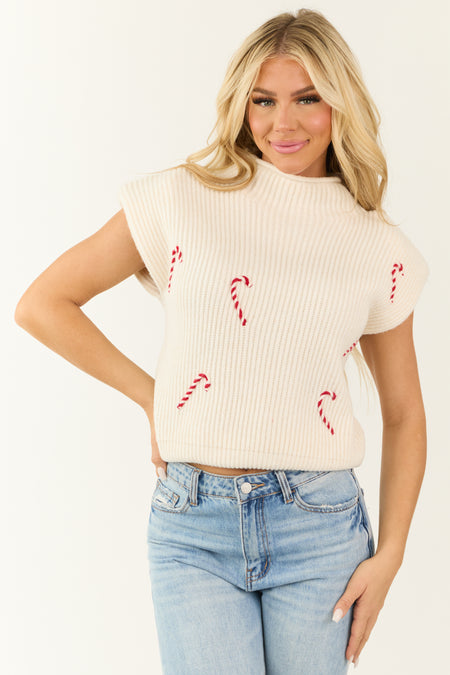 Champagne Candy Cane Knit Sweater Top