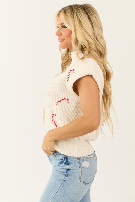 Champagne Candy Cane Knit Sweater Top