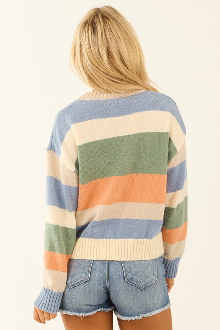 Champagne Colorful Stripe Stitch Detail Sweater