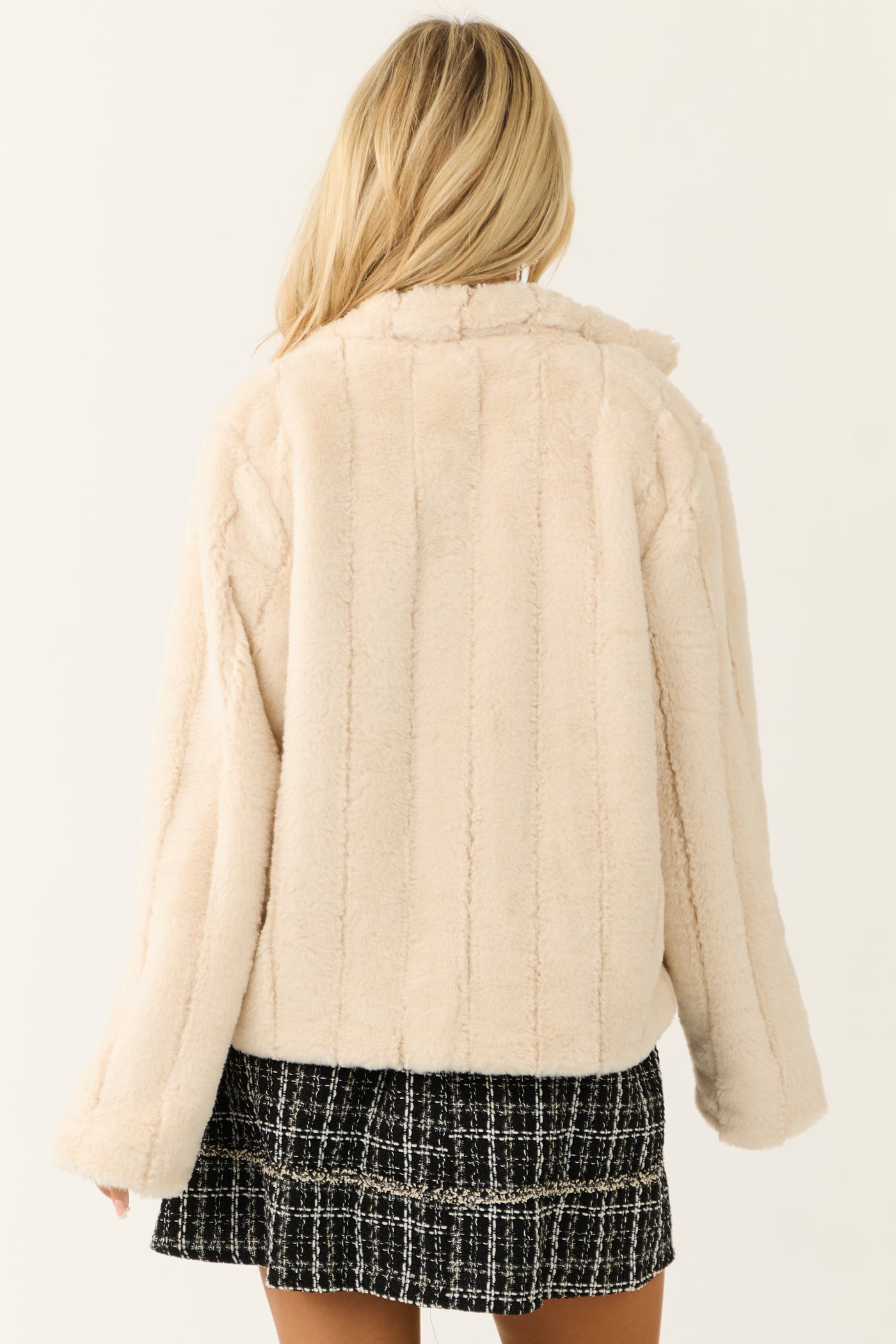 Champagne Faux Fur Collared Long Sleeve Jacket