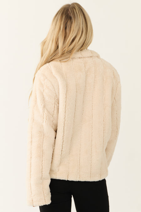 Champagne Faux Fur Collared Long Sleeve Jacket