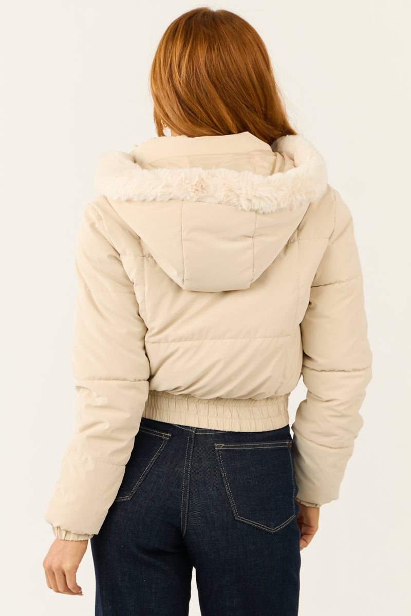 Champagne Faux Fur Lined Hood Puffer Coat