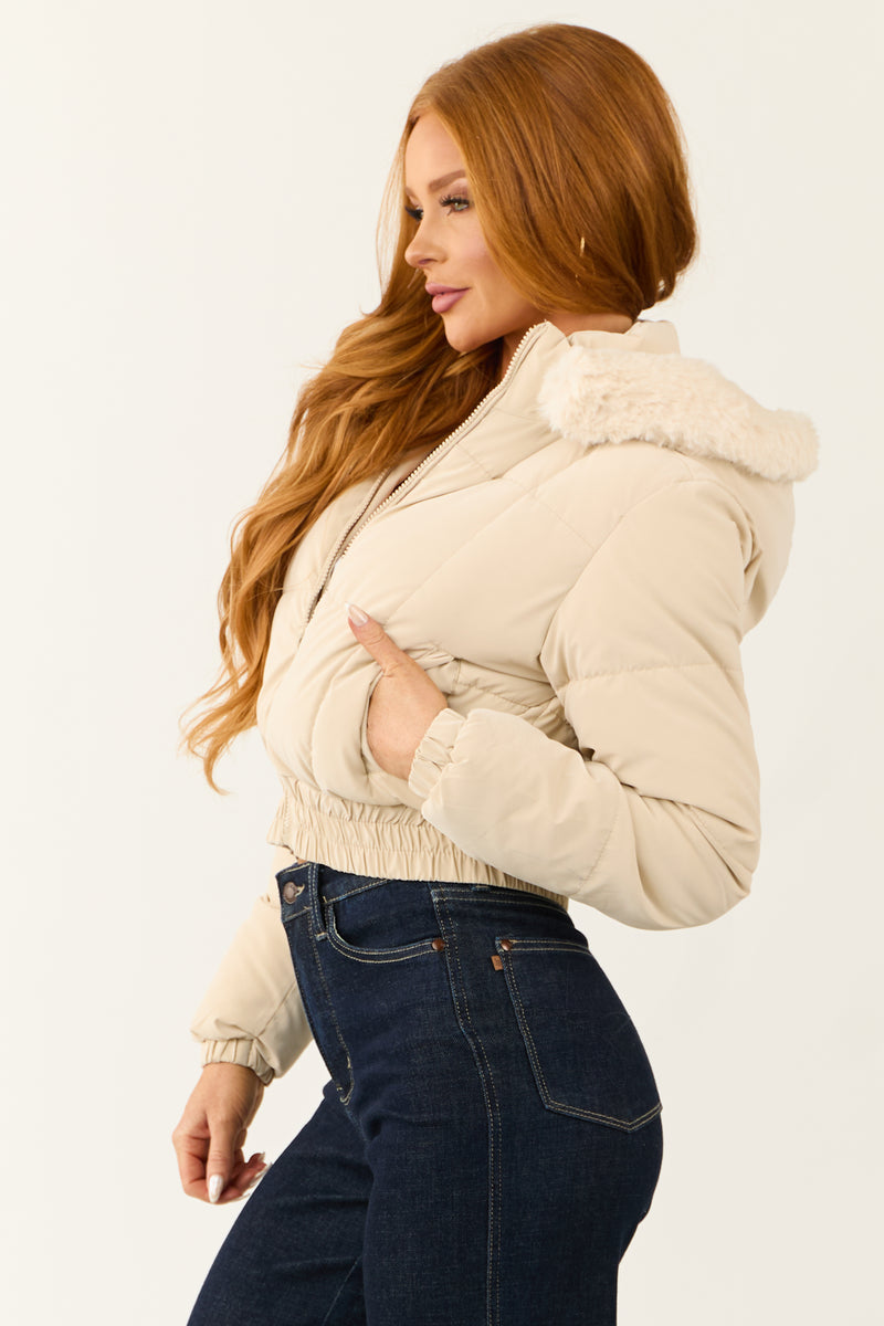 Champagne Faux Fur Lined Hood Puffer Coat