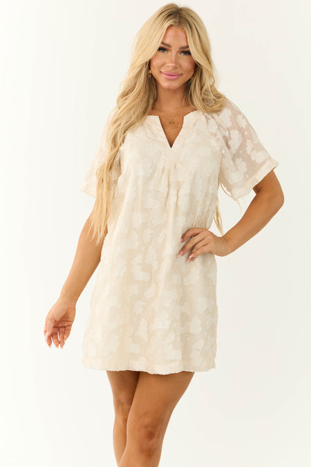 Champagne Floral Jacquard Short Dress