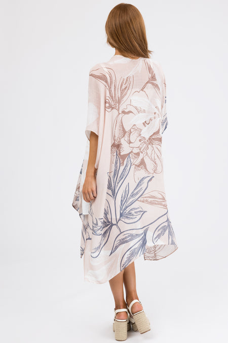 Champagne Floral Print Side Slit Kimono