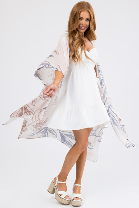 Champagne Floral Print Side Slit Kimono