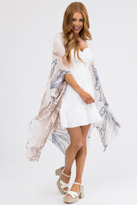 Champagne Floral Print Side Slit Kimono