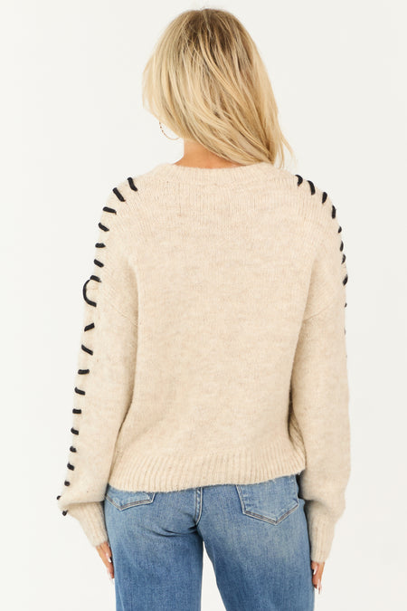 Champagne Knit Sweater with Contrast Yarn Stitch