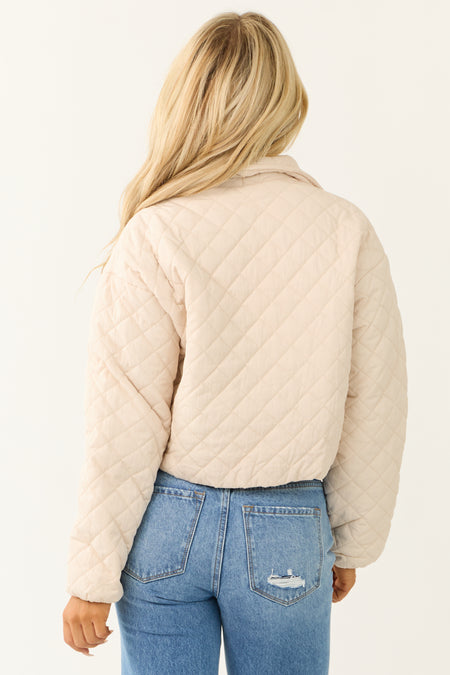 Champagne Quilted Cropped Puffer Jacket