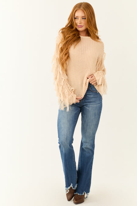 Champagne Tassel Fringe Sleeve Knit Sweater