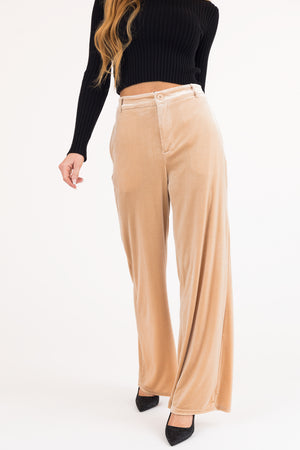 Champagne Velvet Wide Leg High Waisted Pants