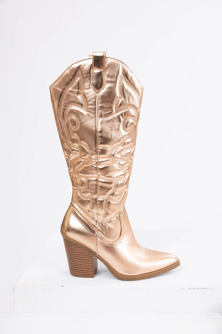 Champagne Faux Leather Metallic Western Boots