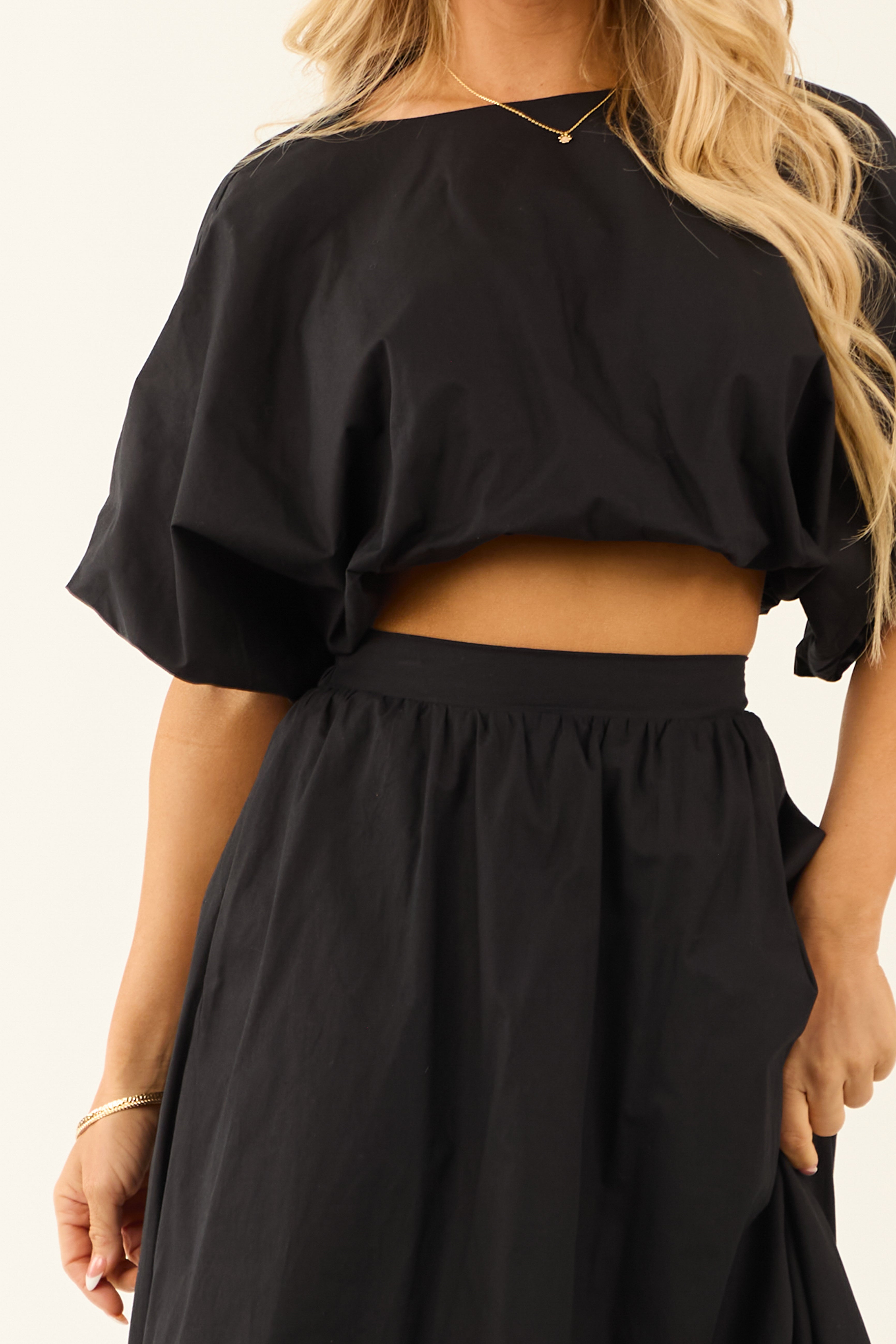 Charcoal Bubble Sleeve and Bubble Hem Skirt Set