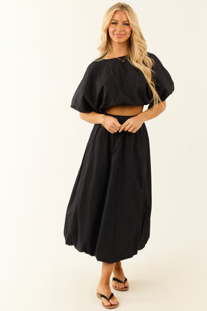 Charcoal Bubble Sleeve and Bubble Hem Skirt Set