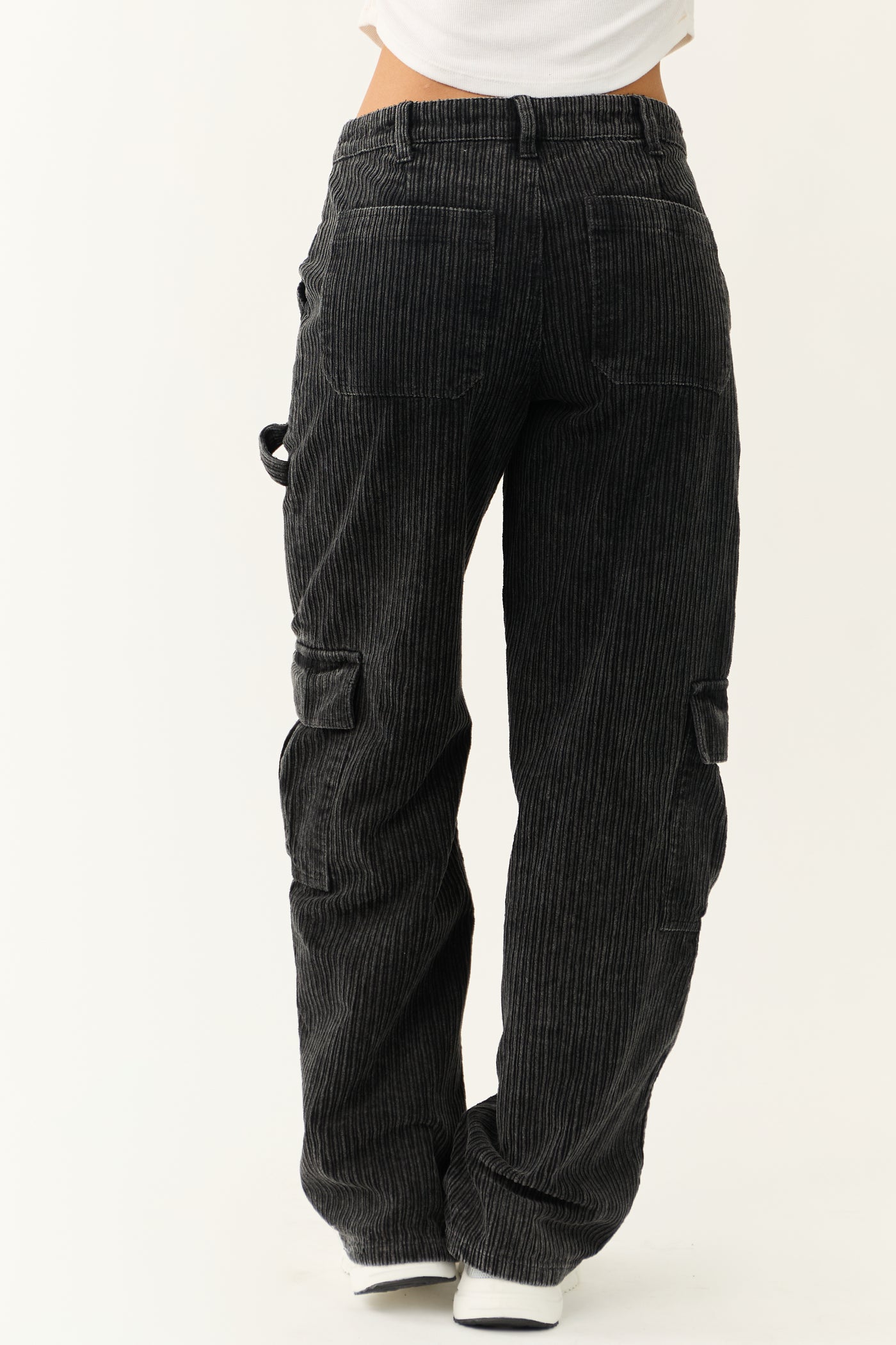 Charcoal Corduroy Wide Leg Cargo Pants