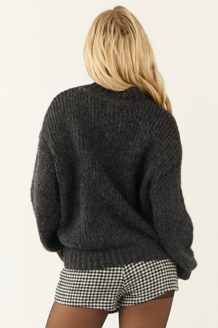 Charcoal High Neck Chunky Knit Oversized Sweater