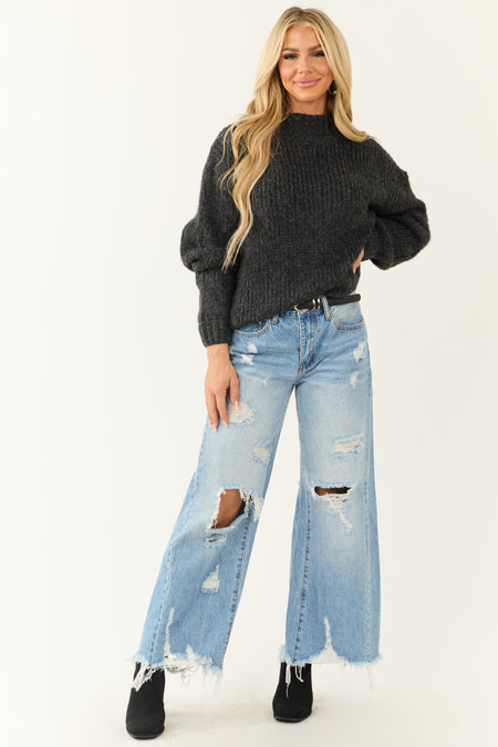 Charcoal High Neck Chunky Knit Oversized Sweater