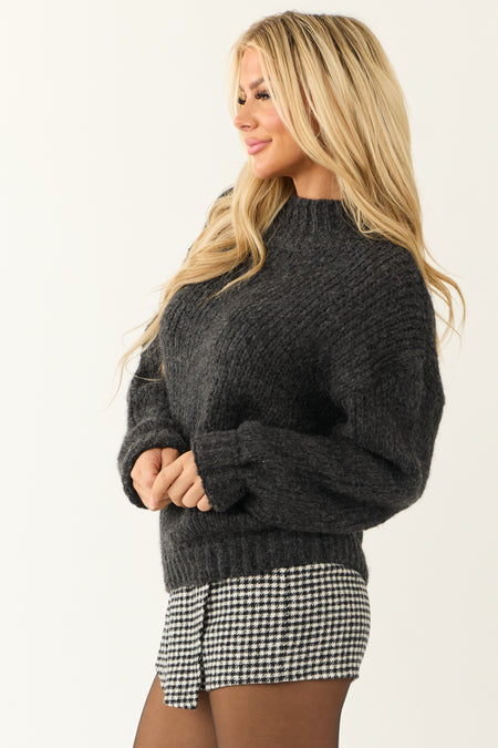 Charcoal High Neck Chunky Knit Oversized Sweater