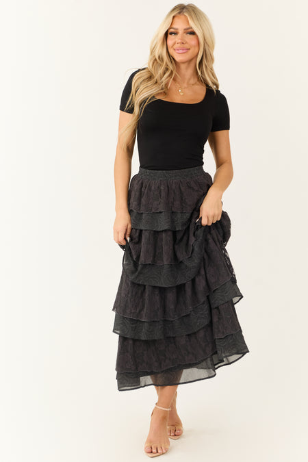 Charcoal Lace Ruffle Tiered Maxi Skirt