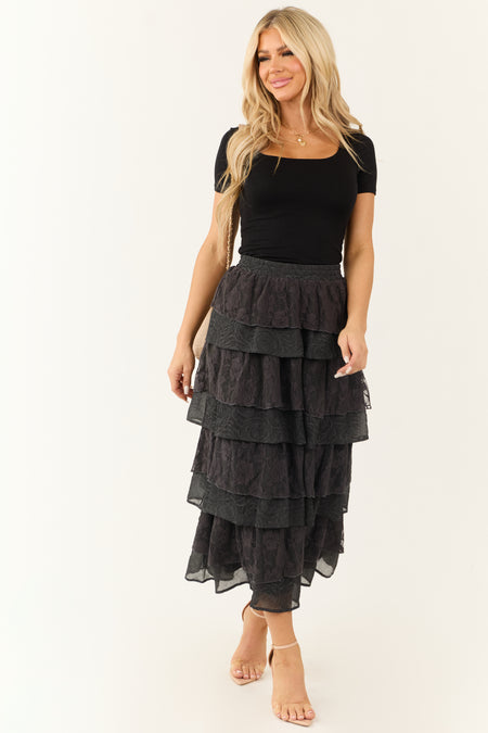 Charcoal Lace Ruffle Tiered Maxi Skirt