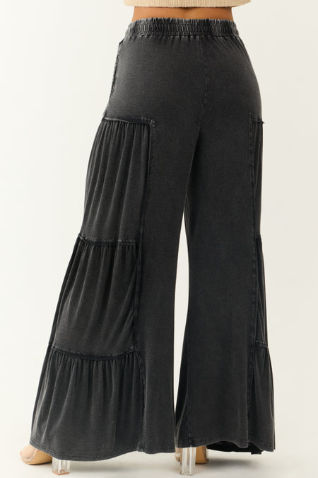 Charcoal Mineral Wash Tiered Wide Leg Pants